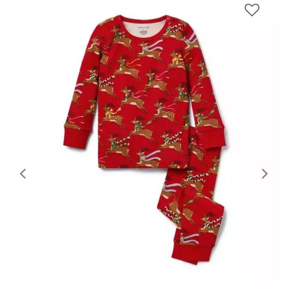 🔥Janie and Jack Red Good Night Pajama In Reindeer Pajama Set Sz 4T New u… - Picture 1 of 3